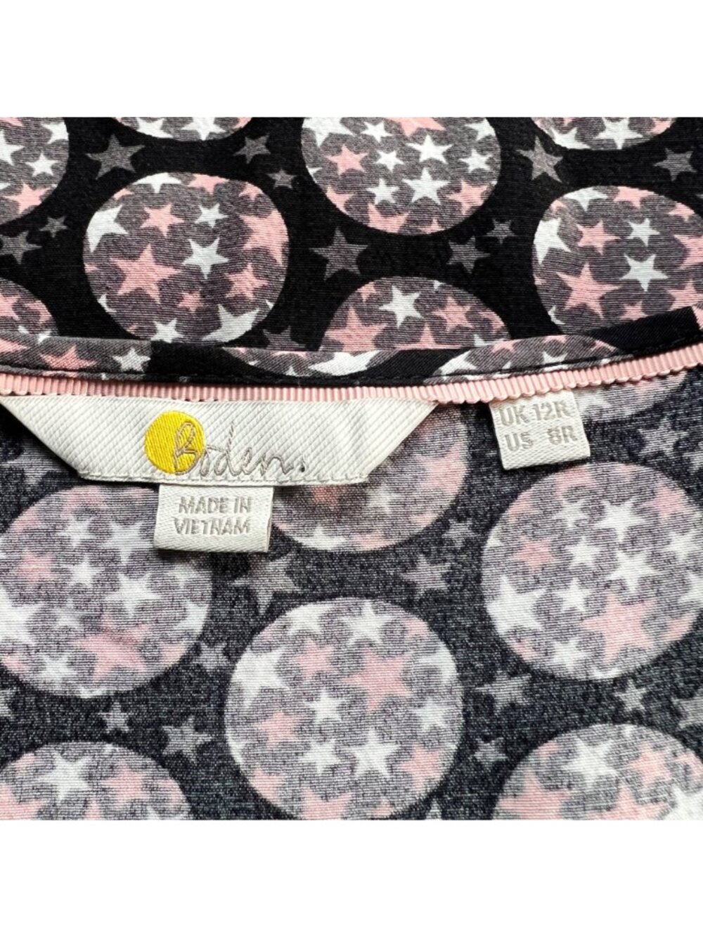 Boden Size 8R Black Pink White Star Polka Dot Ottilie Split Neck A-Line Dress - Picture 4 of 16